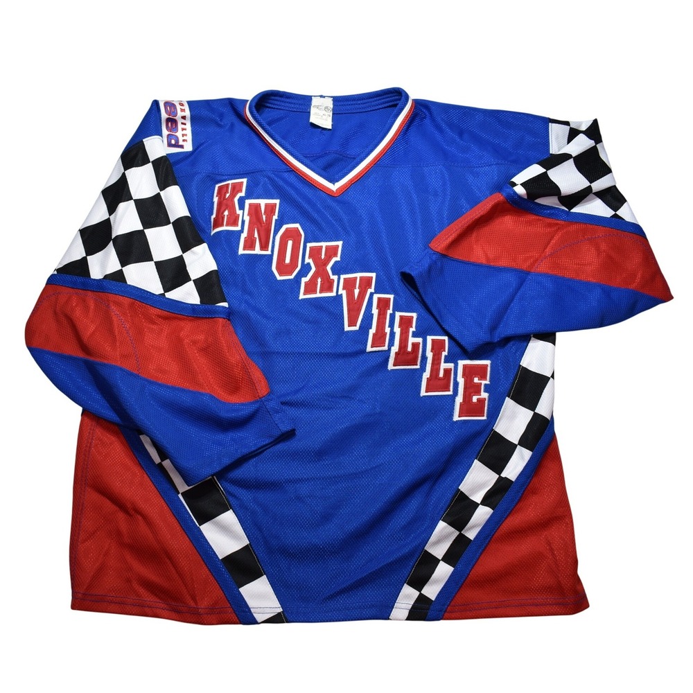 Athletic Knit AK Knoxville Speed Hockey Jersey Mens XL Blue Red Fight Strap Vtg